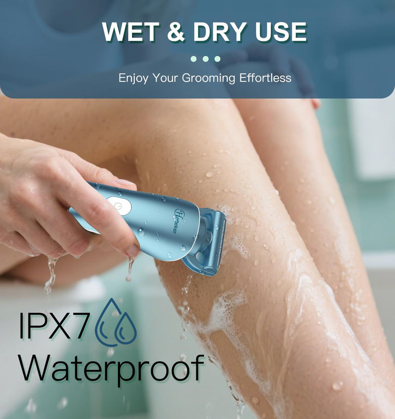 Hatteker Women's Electric Shaver Bikini Trimmer Hair Trimmer for Women Electric Razor for Legs Bikini Underarm Public Hairs Led Display IPX7 Waterproof Gift for Women (Blue) Blue