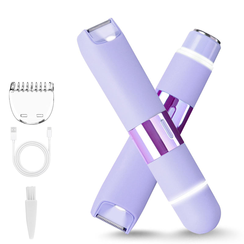 Bikini Trimmer for Women, 2-in-1 Waterproof Dual Head Shaver, Electric Razors for Women (Purple) Purple