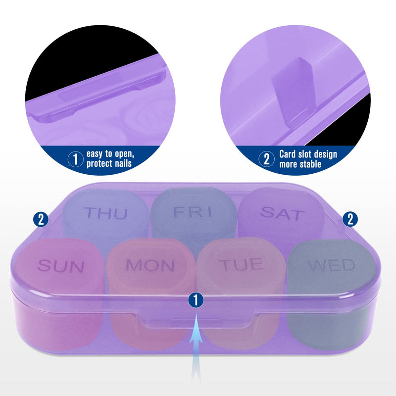 NatureTouch Weekly Pill Organizer, BPA Free Medicine Organizer Rainbow 7 Day Pill Box, Daily Portable Pill Conatainer for Pills/Vitamin/Fish Oil/Supplements [Lastest Version],Purple Purple