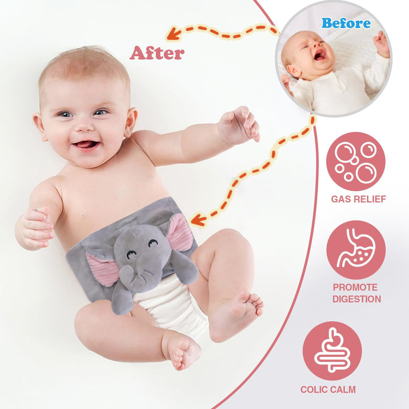 Colic Relief for Newborns, Baby Colic and Gas Relief, Baby Heated Tummy Wrap, Baby Heating Pad for Belly, Natural Relief for Upset Stomach in Babies and Toddlers (New Elephant) New Elephant