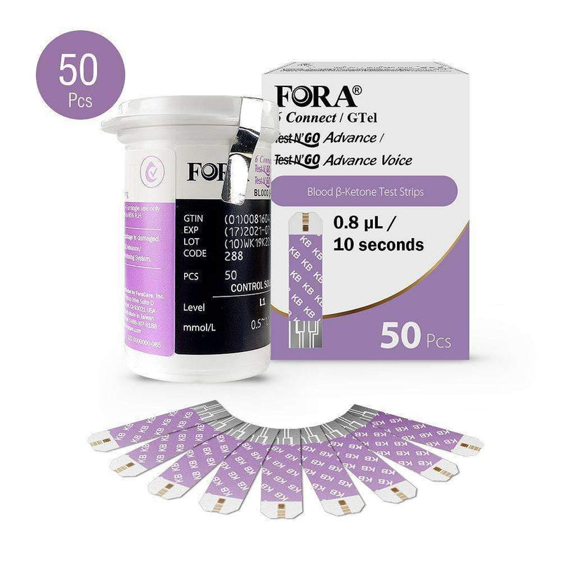 [Australia] - FORA6Connect/Test N’Go Advance Voice Blood Ketone Test Strips - 50 Count, Ideal for Keto Diet and Ketosis Monitoring 