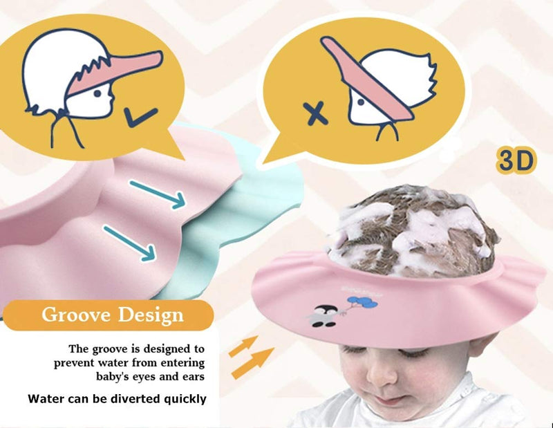 [Australia] - Baby Shower Shampoo Cap 2Pcs Adjustable Safety Eva Bath Visor Waterproof Soft Hair Washing Guard Accessories Bathing Hat for Girls, Boys, Infants, Kids and Toddlers-pink/green Pink and Green 