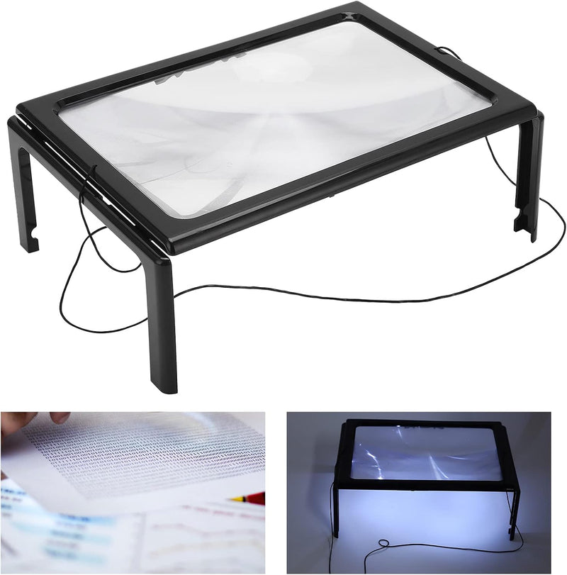 3X Large Full Page Magnifier with 12 LED Lights[Provide Evenly Lit Viewing Area], Foldable Flip-Out Legs, Dual Power Supply Modes- Ideal for Hands Free Reading, Low Vision, Seniors with Aging Eyes