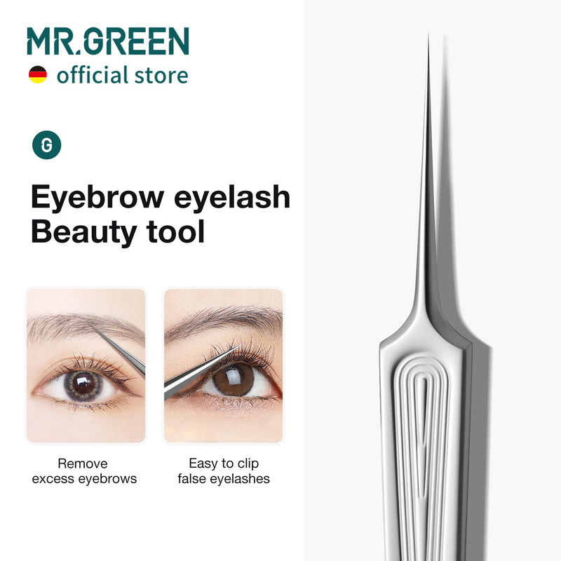 MR.GREEN Ingrown Hair Tweezers Needle Nose Pointed Tips Tweezers For Eyebrows Splinters Blackhead Removal Acne Clip Extractor (Short) Short
