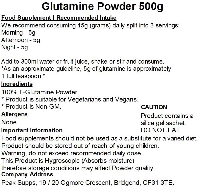 Glutamine Powder 500g | Pure L-Glutamine - Amino Acid Powder 500 g (Pack of 1)
