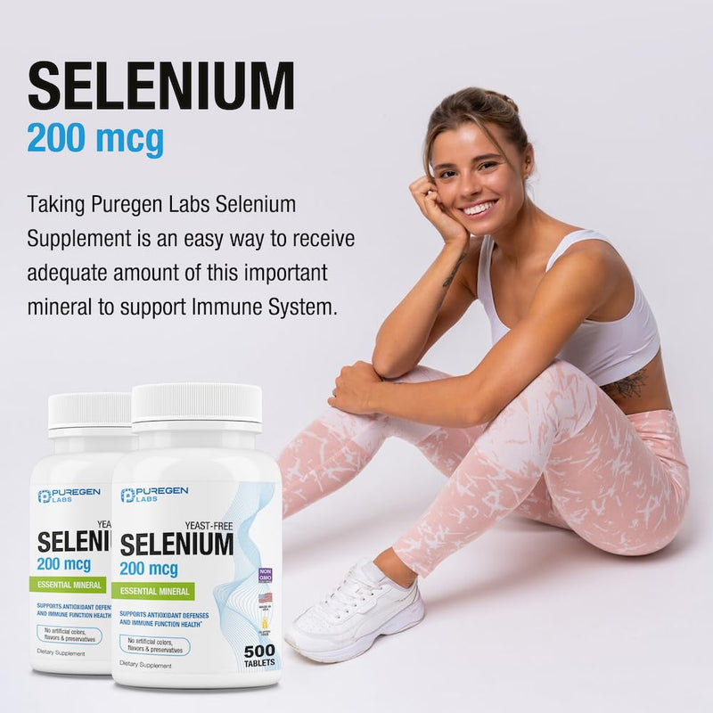 [Australia] - Puregen Labs Selenium 200 mcg Yeast Free Essential Mineral - 500 Vegetarian Tablets | Immune & Antioxidant Support | Non-GMO, Gluten Free, Made in USA 