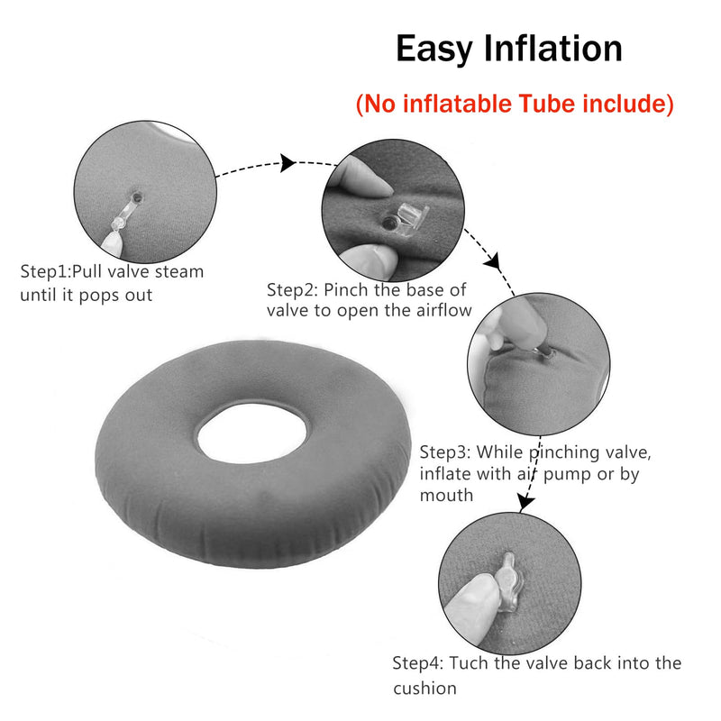 Inflatable Ring Cushion, Hemorrhoid Seat Pillow, Round Wheelchairs Seat Cushion, Ring Pillow Cushion for Home,Car or Office(Grey) Grey