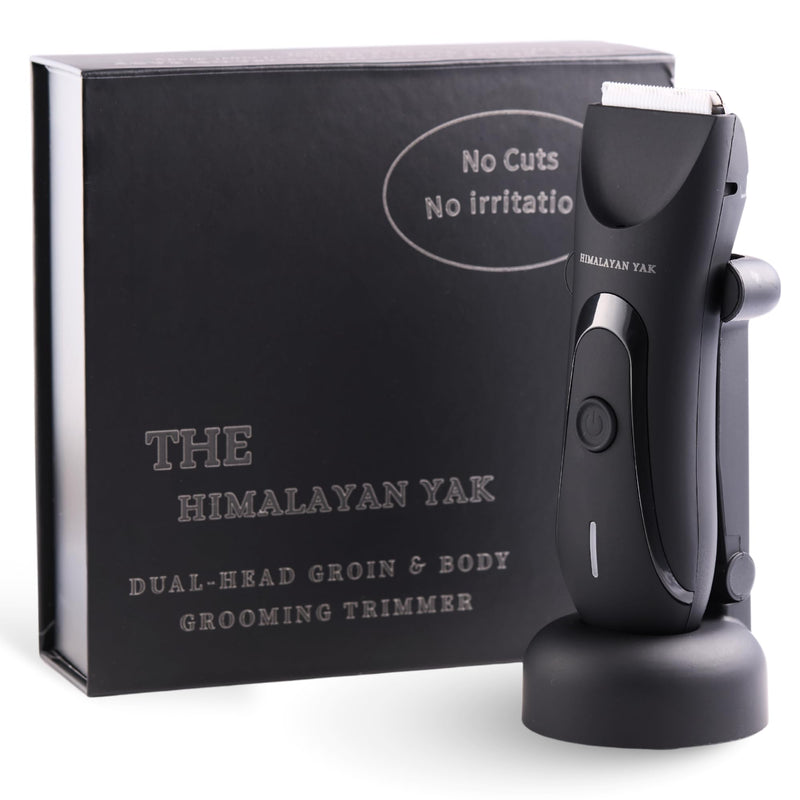 [Australia] - Dual-Head Electric Body Hair Trimmer for Men & Women, Waterproof Groin & Bikini Shaver, Wet/Dry Groomer with Replaceable Ceramic Blades,USB Recharge Dock, Hygiene Razor for Full-Body Use 