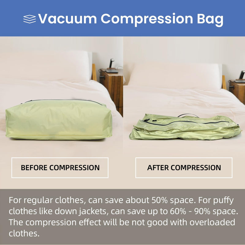 BAGAIL TPU Vacuum Bag for Travel, Reusable Compression Bag with IPX8 Waterproof Zipper, Save Space for Suitcase, Backpack and Carry on (Olive Green, ExtraLarge, With Pump) Olive Green