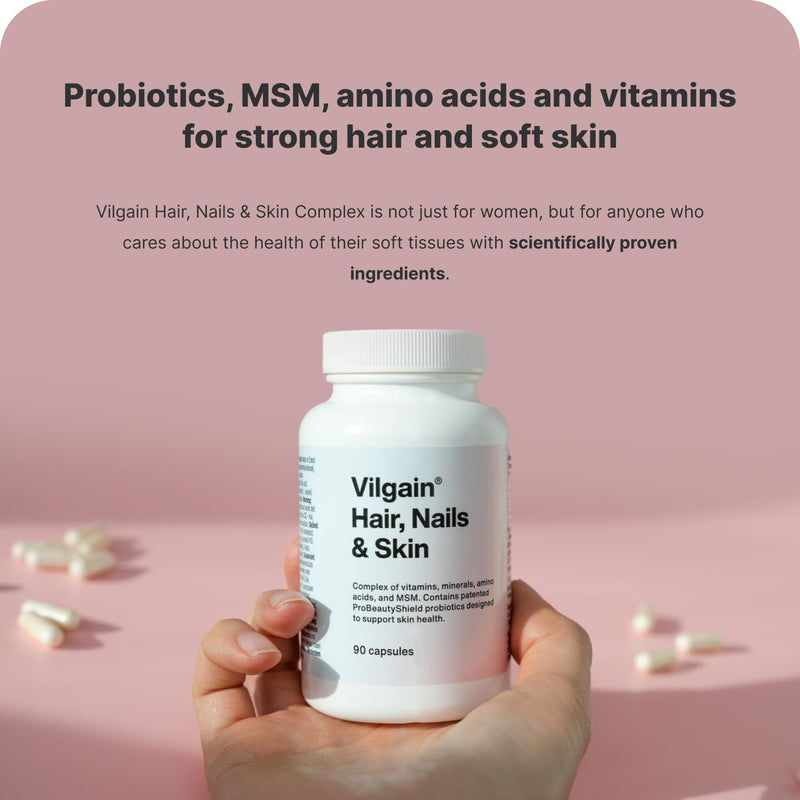 Vilgain Hair, Nails & Skin Complex ⁠-⁠ Probiotics, Vitamins and Minerals to Support The Health of Skin, Hair and Nails, in Vegetable Capsules