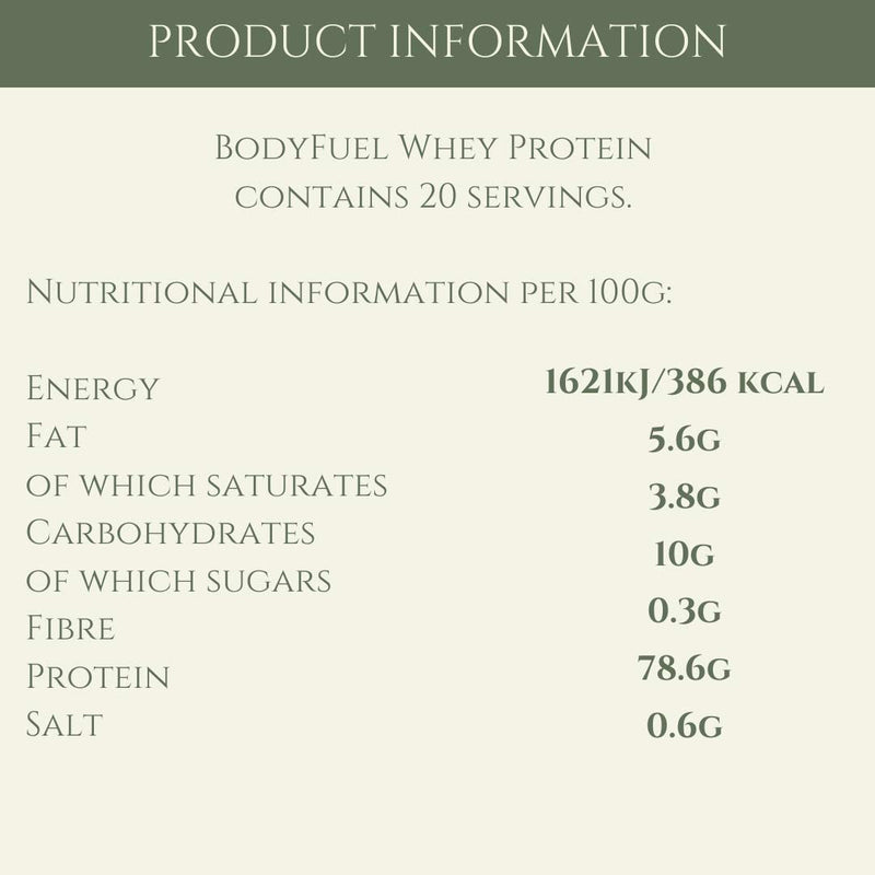 BodyFuel Whey Protein Isolate & Concentrate Vanilla Flavour – NO Artificial Sweeteners - NO GMOs - Vegetarian, 600g powder