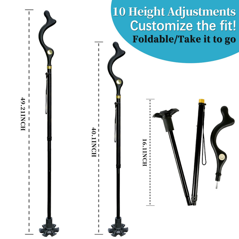 [Australia] - Walking Cane Foldable for Men & Women Seniors for Balance,Self Standing Folding Cane,Height Adjustable Anti-Slip Lightweight Alloy Walking Stick Collapsable for Travel Mobility Aid black 