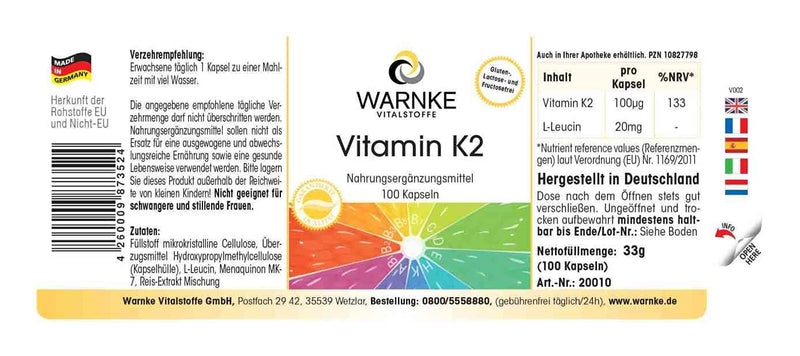 [Australia] - Warnke Health Products Vitamin K2 (100 capsules), pack of 1 (1 x 32 g) 