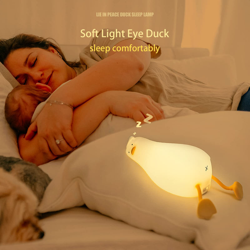 [Australia] - Benson Lying Flat Duck Night Light, LED Squishy Duck Lamp, Cute Light Up Duck, Silicone Dimmable Nursery Nightlight, Rechargeable Bedside Touch Lamp for Breastfeeding, Finn The Duck. 