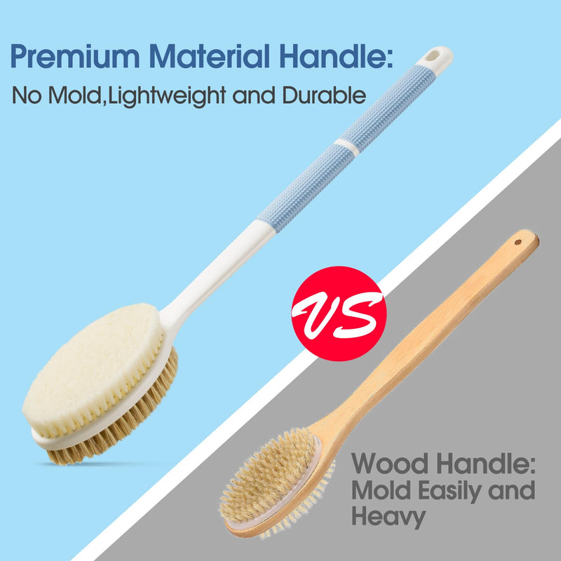 [Australia] - Back Scrubber Anti Slip for Shower,Shower Brush Long Handle with Stiff and Soft Bristles,Body Exfoliator for Bath or Dry Brush(Blue) Blue 