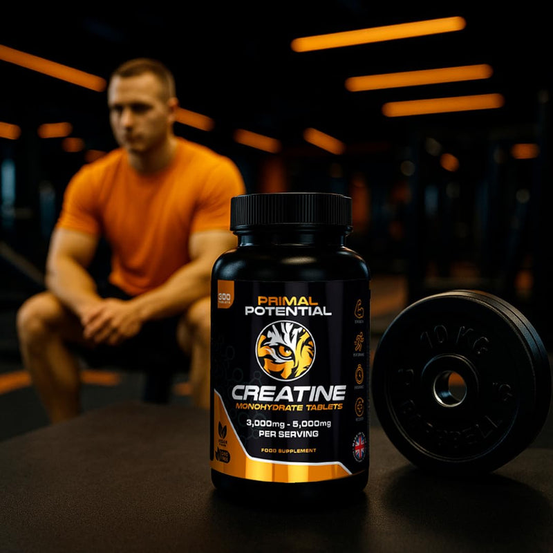 Primal Potential Creatine Monohydrate Tablets | 300 x 1000mg | 3–5g Daily Dose | 60–100 Days Supply | Vegan & Halal | No Powder | Made in UK