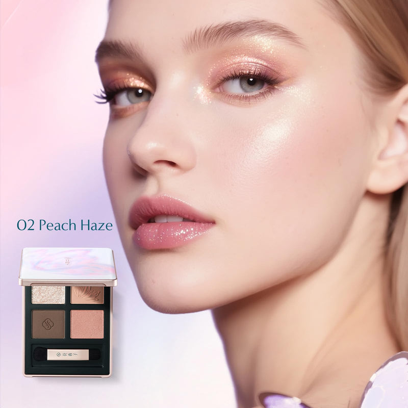 [Australia] - FLORASIS Butterfly Glitter Quad Eyeshadow Palette (02 Peach Haze, 1 Count) 02 Peach Haze 1 Count (Pack of 1) 