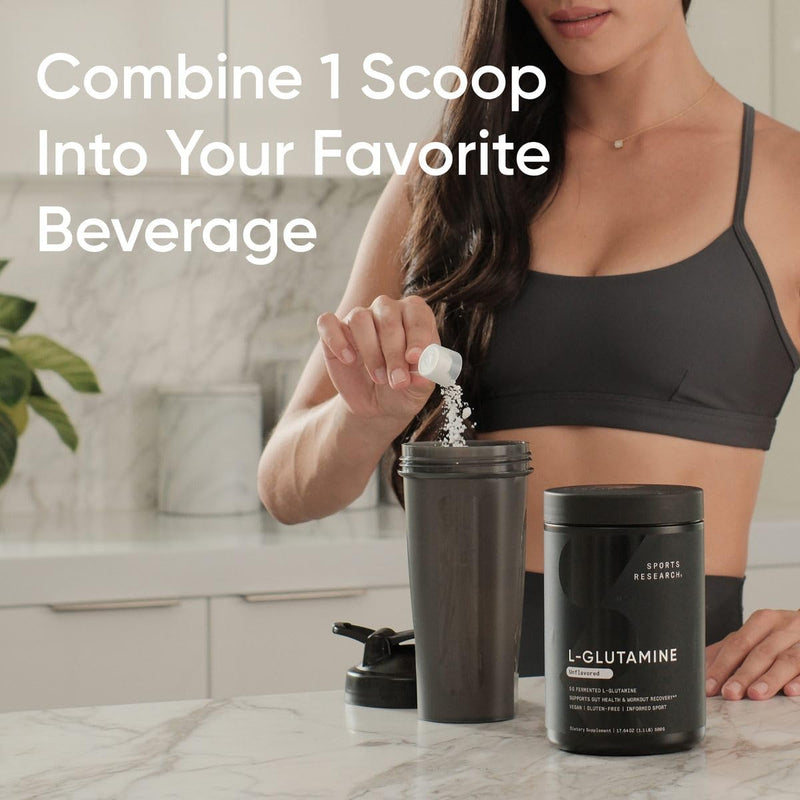 [Australia] - Sports Research L-Glutamine - Workout Recovery, Immune Health & Gut Health Support - 5 G Per Serving - 17.64 Oz Unflavored 17.6 Ounces 