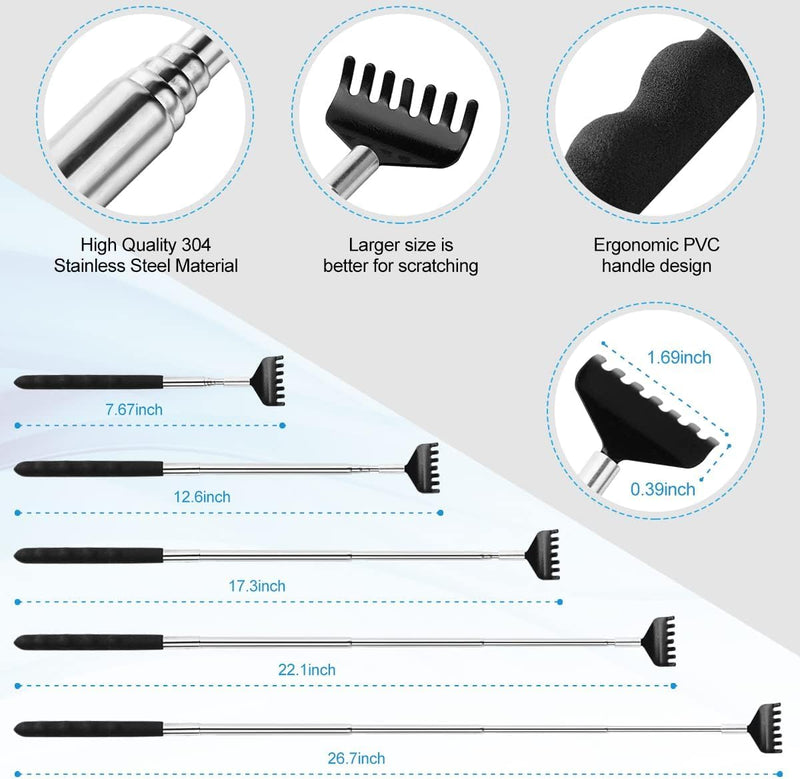 [Australia] - 4Pcs Different Back Scratcher Extendable Back Massager Tool with Rubber Handles, Metal Portable Telescoping Back Scratcher, Stocking Stuffers for Men Women Kids Adults (Black) 