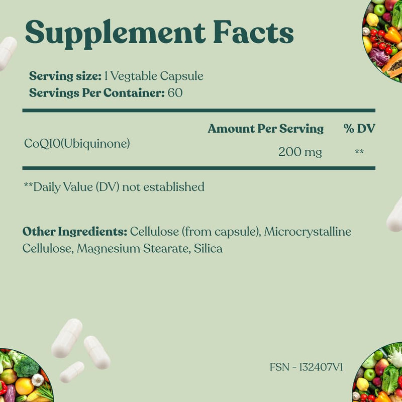 Florida Sunshine Premium CoQ10 200mg, 60 Capsules Supports Heart Health, Energy Production, Antioxidant Cholesterol Management, Blood Pressure Support, Ideal for Statin Users and Aging