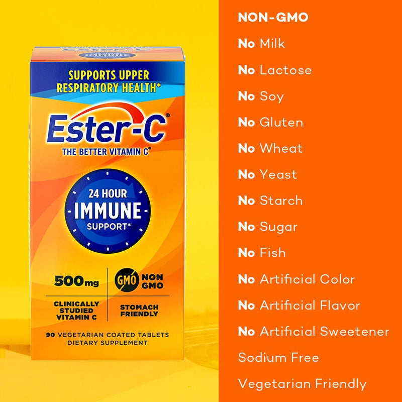 Ester-C 500 mg, 24 Hour Vitamin C Tablets for Immune Support, 90ct | 24 Hour Immune Support, Vitamin C Supplement Unflavored 90 Count (Pack of 1)