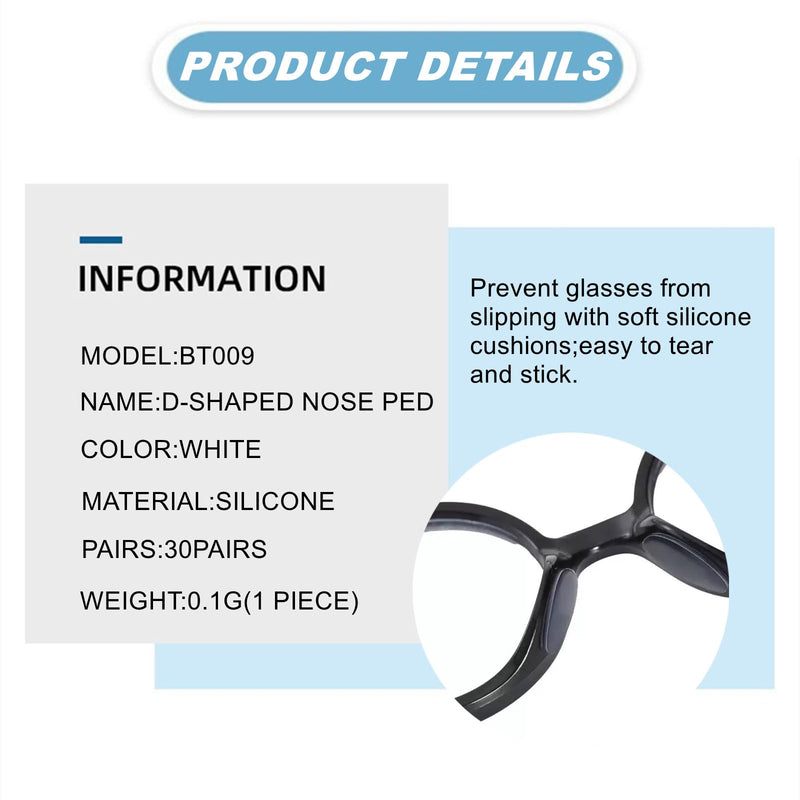 [Australia] - Adhesive Nose Pads for Glasses Anti Slip,30Pack Clear Stick On Silicone Nose Pads for Eyeglasses Sunglasses,0.75inch NoseGrips for Glasses Anti Slip,Translucent. 30 