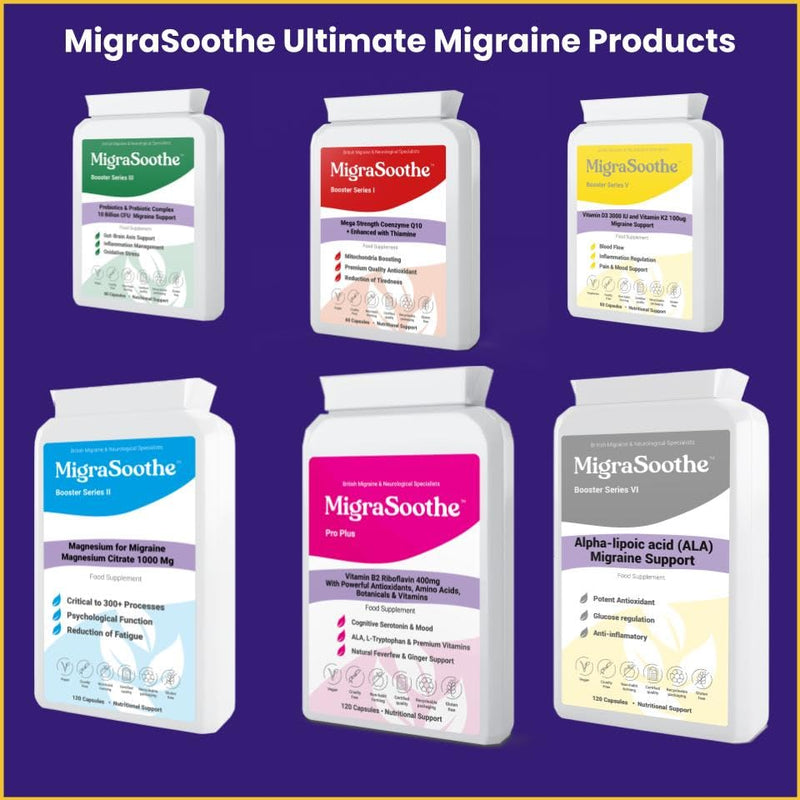 Booster Series V - Advanced Menstrual Migraine Support Formula with Essential Vitamins, Minerals & Botanicals - Promotes Hormonal Balance & Wellness Vegan Friendly, UK Made, 60 Caps