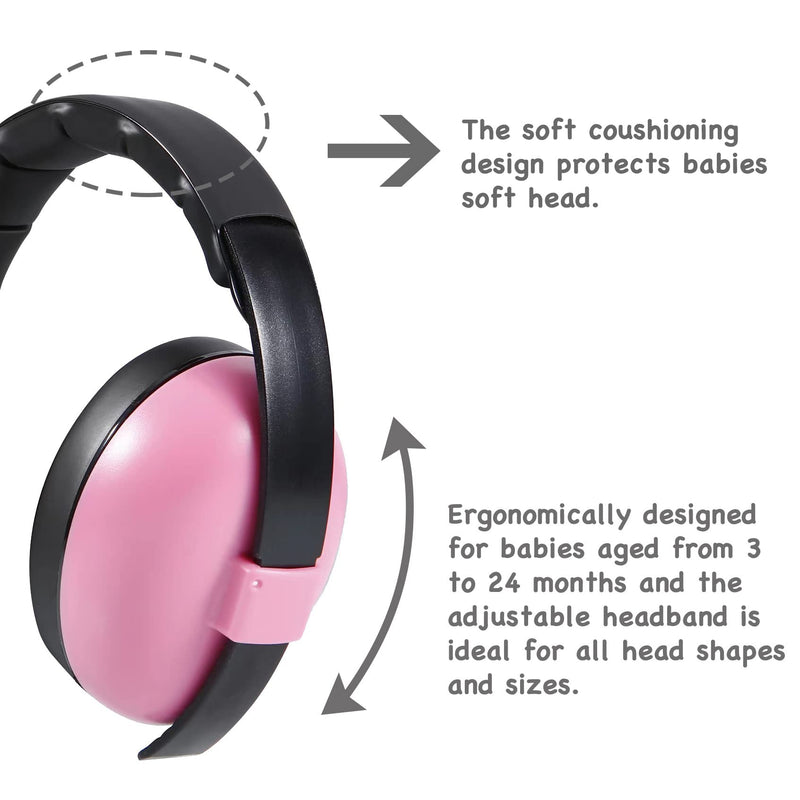 [Australia] - PandaEar Baby Ear Protection Noise Cancelling HeadPhones Ages 0-3 Years | Infant Hearing Protection Earmuffs -Pink Pink 