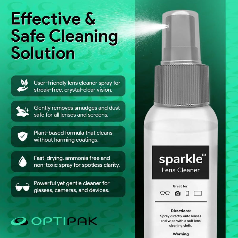 [Australia] - Sparkle Anti-Reflective Lens Cleaner Spray kit | (2) 2oz Glasses Cleaner Spray + (2) Microfiber Cloth for Eyeglasses, Sunglasses, Lenses, Screens and Camera Cleaning Kit (4 Piece Set) Silver | 2x2oz Lens Spray + 2 Microfiber Cloth 2 Fl Oz (Pack of 2) 