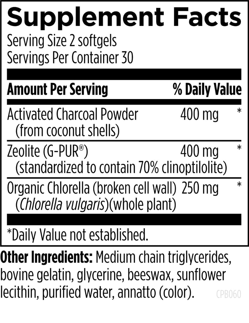 [Australia] - Designs for Health Charcoal Plus Binder - Zeolite Detox Process with Activated Charcoal, Organic Chlorella - Toxin Binder for Full Body, GI & Gut Detox Support (60 Softgels) 