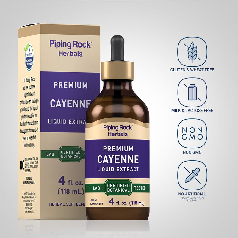 [Australia] - Piping Rock Cayenne Pepper Drops | 4 Fl Oz Tincture | Liquid Extract Supplement | Vegetarian, Alcohol Free | Non-GMO, Gluten Free 