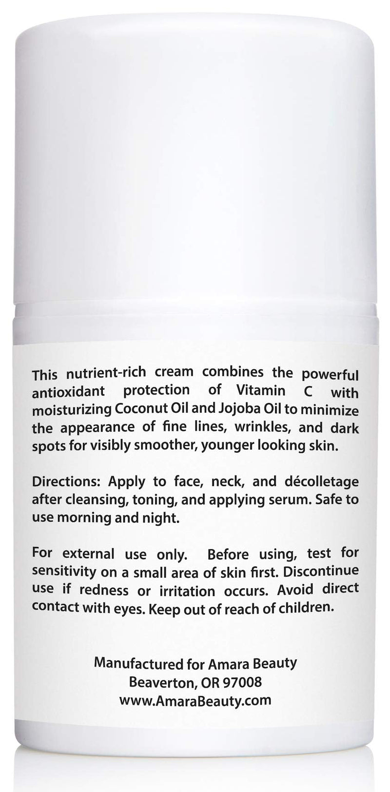 Amara Beauty Vitamin C Cream for Face with Coconut Oil, Cocoa Butter & Jojoba Oil, 1.7 fl. oz. 1.7 Fl Oz (Pack of 1)