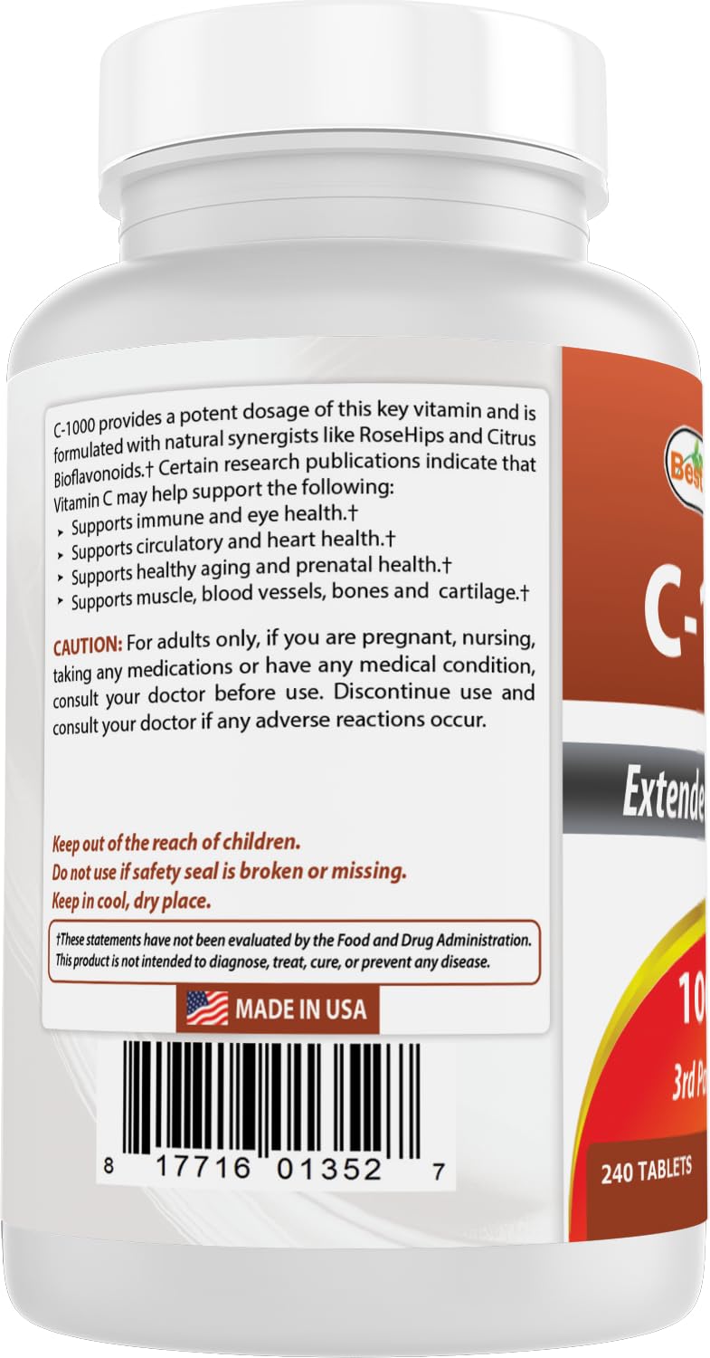 Best Naturals Vitamin C 1000 mg Tablets with Rose HIPS, Berry 240 Count (Pack of 2) 240 Count (Pack of 2)