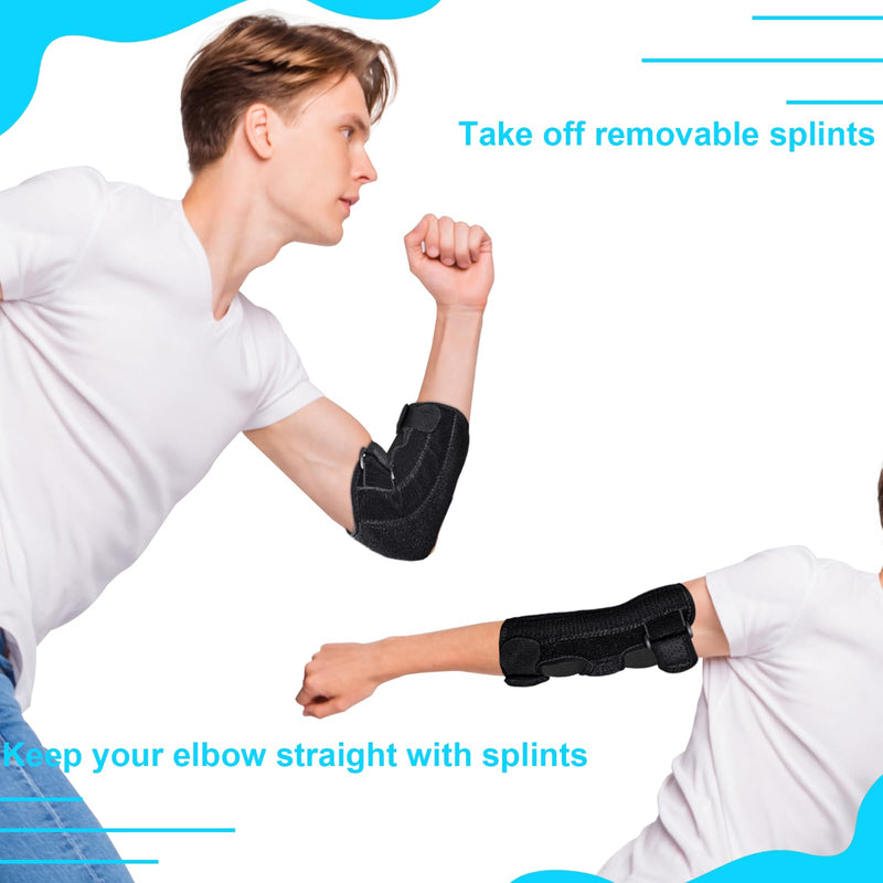 Elbow Brace for Ulnar Nerve Entrapment, Adjustable Cubital Tunnel Brace with 2 Removable Metal Splint for Sleeping, Elbow Immobilizer for Cubital Tunnel Syndrome, Ulnar Nerve Brace for Women & Men S/M