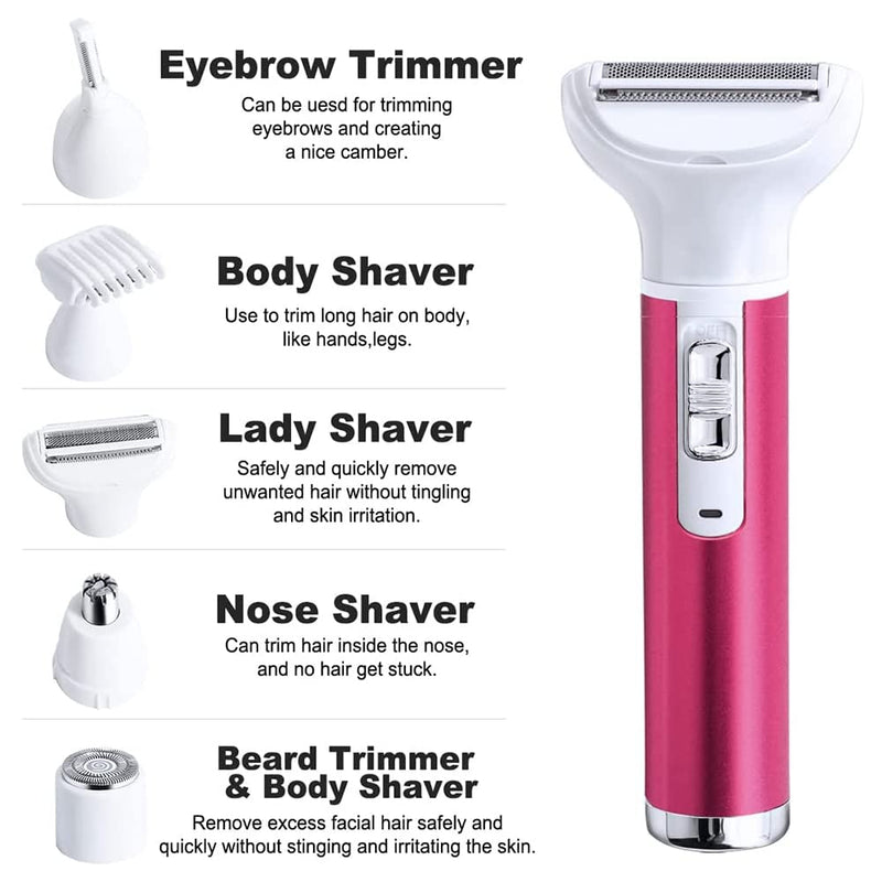 [Australia] - 5 in 1 Electric Razor for Women Removal for Body Nose Hair Trimmer Face Shavers Eyebrow Legs Armpit Bikini Area Pubic Underarms Painless Rechargeable Portable Facial Hair Removal 