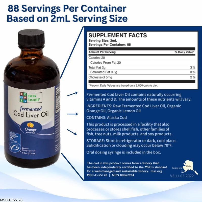 [Australia] - Green Pasture - Fermented Cod Liver Oil Liquid - 6 fl. oz. - Orange 6oz Orange 