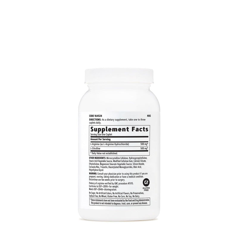 [Australia] - GNC L Arginine + L Citrulline 500mg Each Supplement, Supports Nitric Oxide Production and Healthy Blood Vessel Tone, 120 Servings 