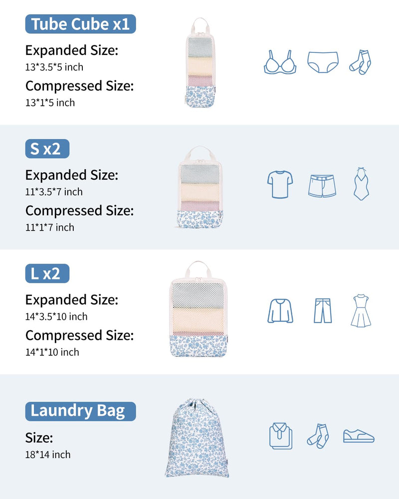 Narwey Checkered Makeup Bag with 6 Set Checkered Compression Packing Cubes for Women Girls