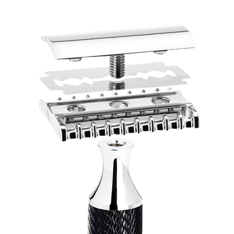 MÜHLE TRADITIONAL R41 Double Edge Safety Razor (Open Comb) For Men - Perfect for Every Day Use, Barbershop Quality Close Smooth Shave Black/Chrome