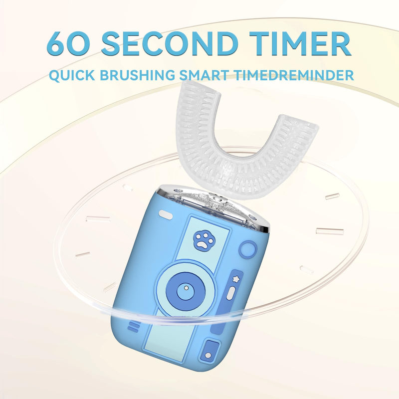 Adult Sonic Automatic Electric Toothbrush, 360° Oral Cleaning Stain Whitening, IPX7 Waterproof Rechargeable, u-Shape Brush Head*3+Straight Handle Brush Head*2, Suitable for Travel or Home Use Sky Blue