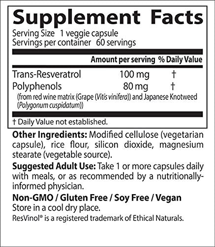 [Australia] - Doctor's Best, Trans-Resveratrol with Resvinol, non-gmo, vegan, Gluten Free, Soy Free, 100 mg, 60 Veggie Caps (DRB-00171) 