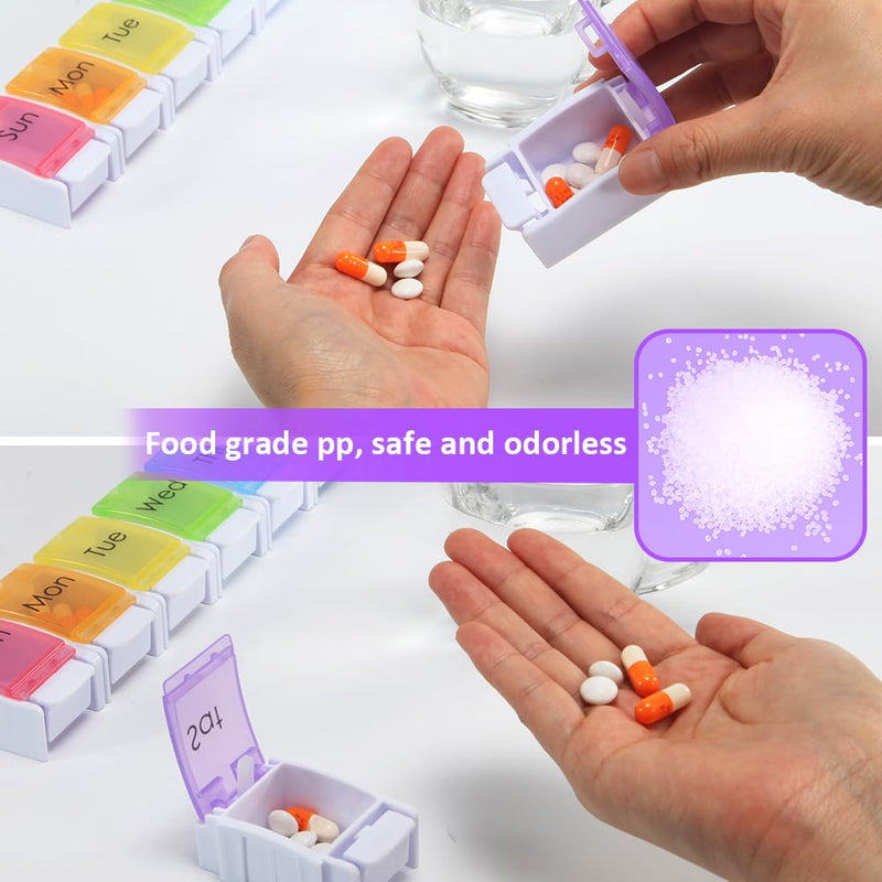7 Day Pill Organizer, Removable Daily Cases with Rainbow Lids & Permanent Day Printing – No Stickers, Large Capacity Travel Medicine Holder for Pills, Vitamins & Fish Oil, Easy One-Handed Open (1/Day) D-mixed Color