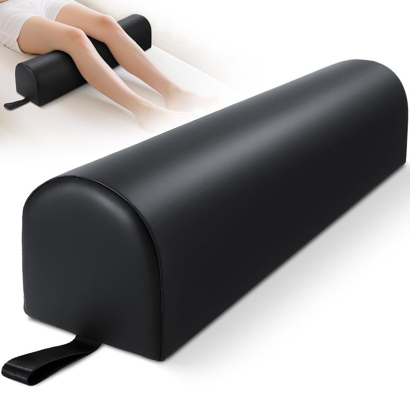 [Australia] - Noverlife 3/4 Round Massage Table Bolster Pillow with Strap Handle, 26 x 6 x 6 in PU Leather Massage Bolster for Under Legs, Cozy Positioning Support Pad for Knee Neck Back Pain Relief - Black 