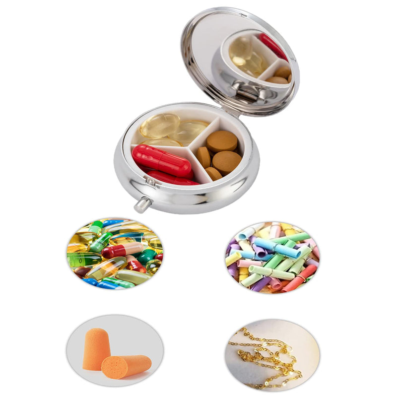 Bling Pill Box, 3 Compartment Medicine Pill Case Holder, Bling Crystal Rhinestones Waterproof Pocket Pill Case ound Medicine Organizer for Vitamin/Fish Oils/Supplement. (Silver)