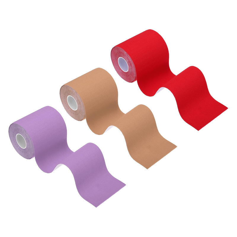 [Australia] - PATIKIL 5.5 Yard x 3 Inch Kinesiology Tape, 3 Roll Adhesive Cotton Sports Muscle Support Tapes Waterproof Elastic Tape for Knee Ankle Wrist Shoulder, Purple/Red/Brown 