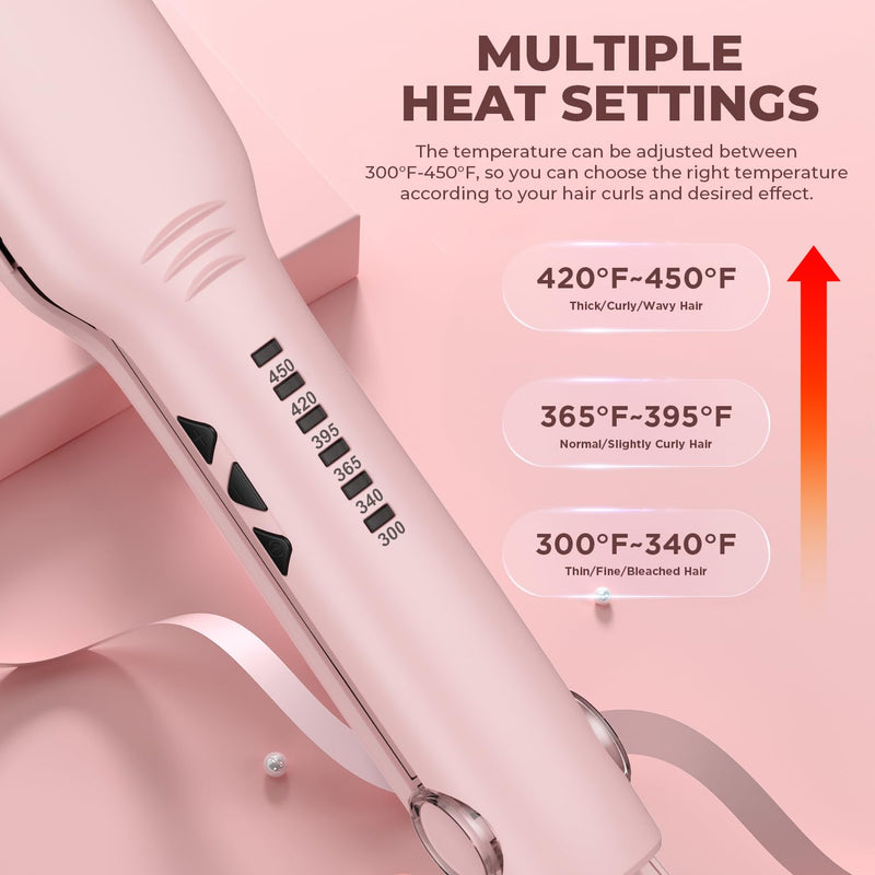 [Australia] - MiroPure 1.5 Inch Flat Iron, Hair Straightener with 30S Fast Heating & 60min Auto Shut-Off, Hair Straightener and Curler 2 in 1 with 3D Ceramic Floating Plates, Pink 