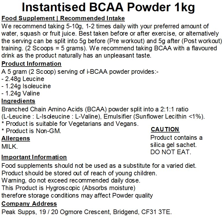 Instant BCAA 1kg (BCAA) - 2 1 1 Ratio - Vegan