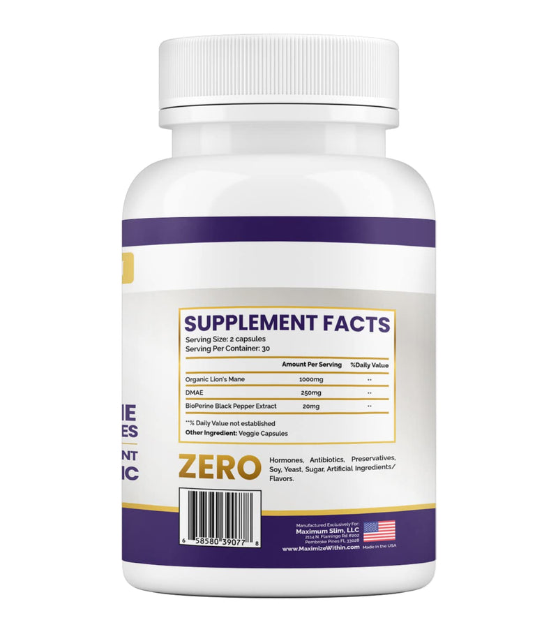 [Australia] - Maximize Within Lion's Mane & DMAE Capsules: Enhance Memory, Boost Mental Clarity, and Sharpen Focus - 60 Capsules for Maximum Cognitive Support 