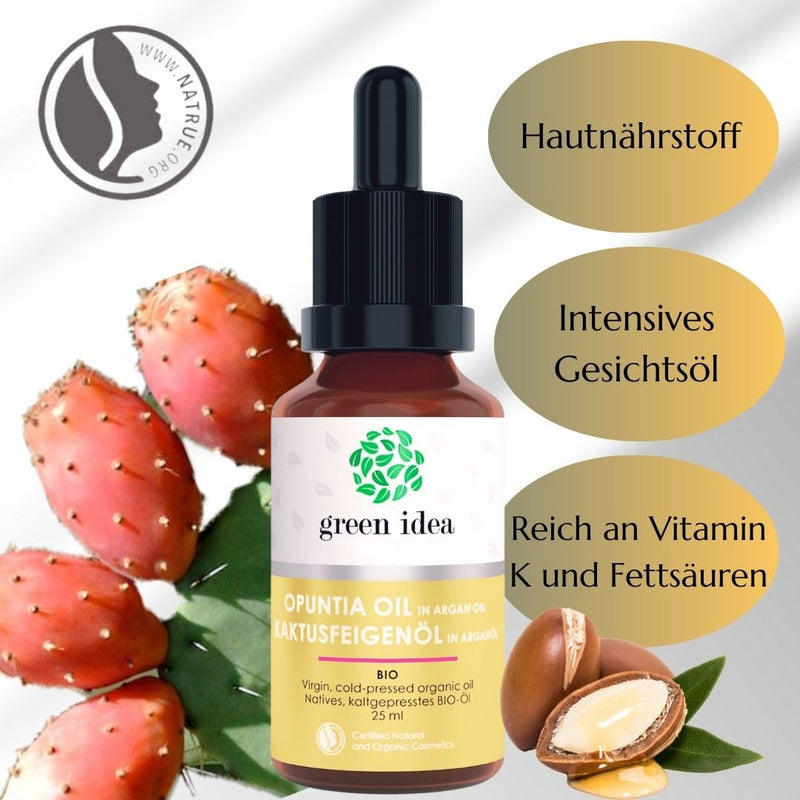 [Australia] - Green idea - Prickly Pear Seed Oil Organic Cold Pressed Facial Oil with Argan Oil Hair Oil - Natural Anti-Aging Facial Oil - Moisture for Face - Antioxidant Protection - Against Dark Circles NaTrue 25 ml 