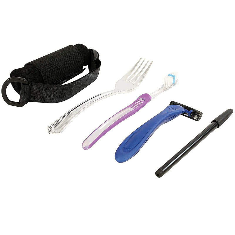 [Australia] - Universal Cuff Utensil Holder Strap Elderly Hand Strap for Holding Holds Utensils Writing Aids Parkinson Arthritis Tremors Patient Eating Assistance (Black) Black 